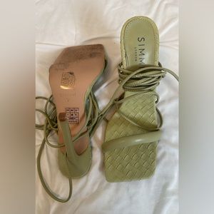 Green strappy heels.